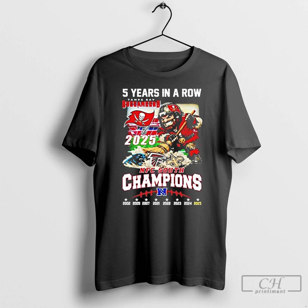 Premium Tampa Bay Buccaneers 5 Years In A Row 2025 Nfc South Champions T Shirts