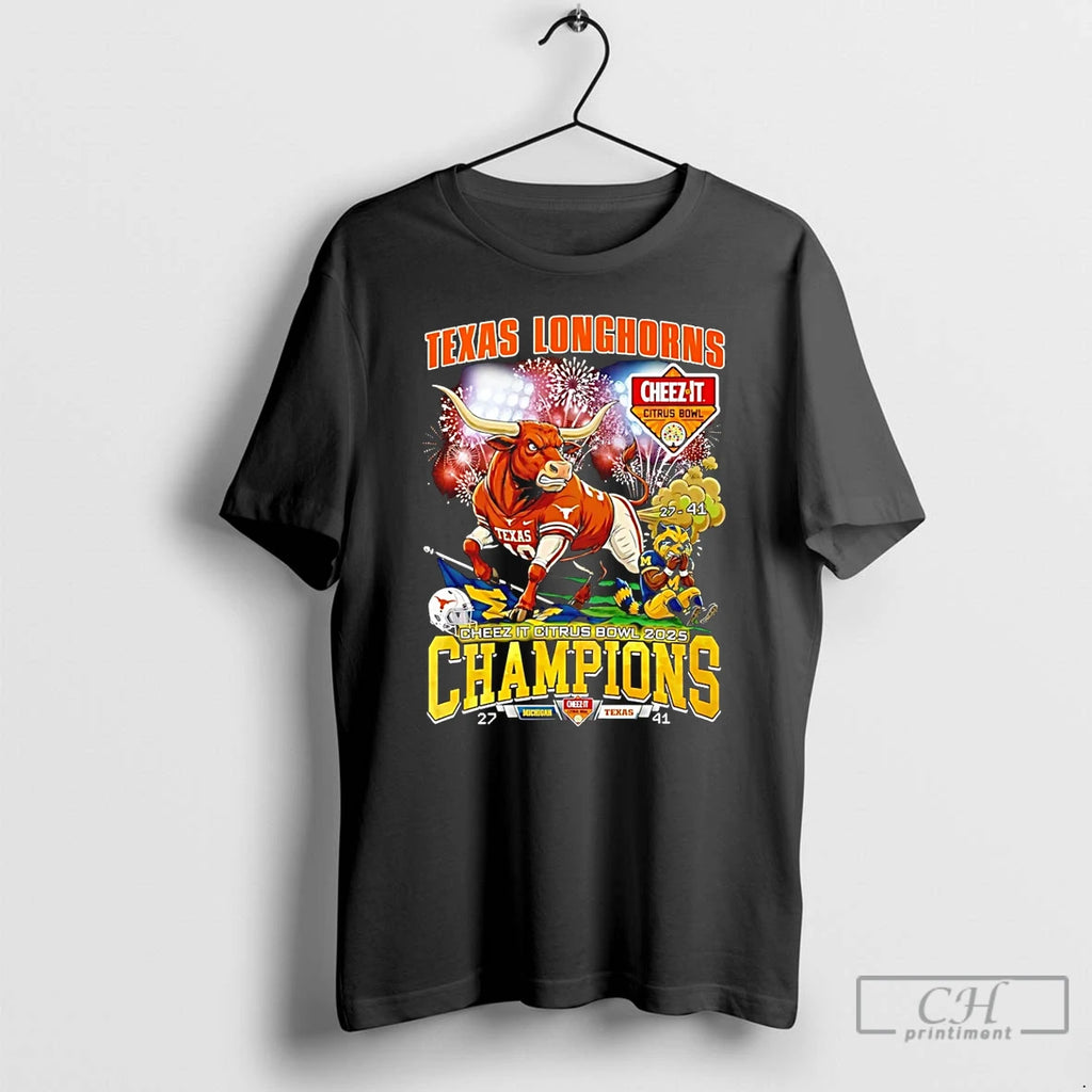 Premium Texas Longhorns 2025 Cheez It Citrus Bowl Champions 27 41 Score Mascot T Shirts