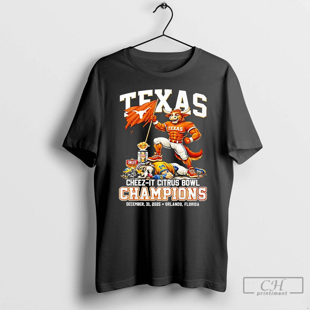Premium Texas Longhorns Cheez It Citrus Bowl Champions 2025 Beat Michigan Score Mascot T Shirts