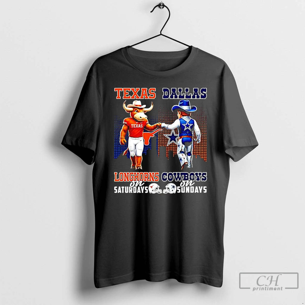 Premium The Texas Longhorns On Saturdays And Dallas Cowboys On Sundays Mascots Logos T Shirts