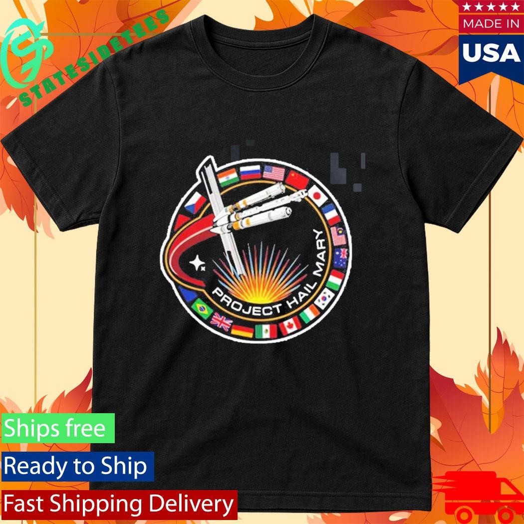Project Hail Mary Spaceship With Nation Flags Mission Patch Unisex , , , Long Sleeve Tee