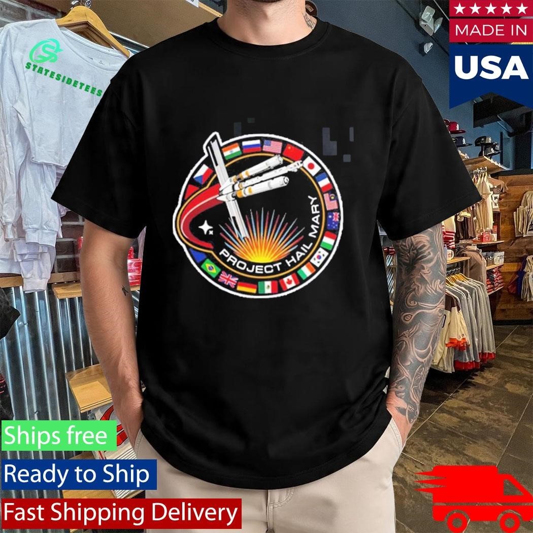 Project Hail Mary Spaceship With Nation Flags Mission Patch Unisex , , , Long Sleeve Tee