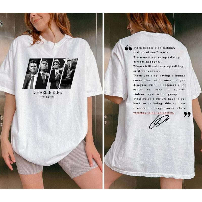 Quotes Charliie Two Sides Pray Kirkk Shirt Make America Great Again Shirt Cotton Fit T-Shirts