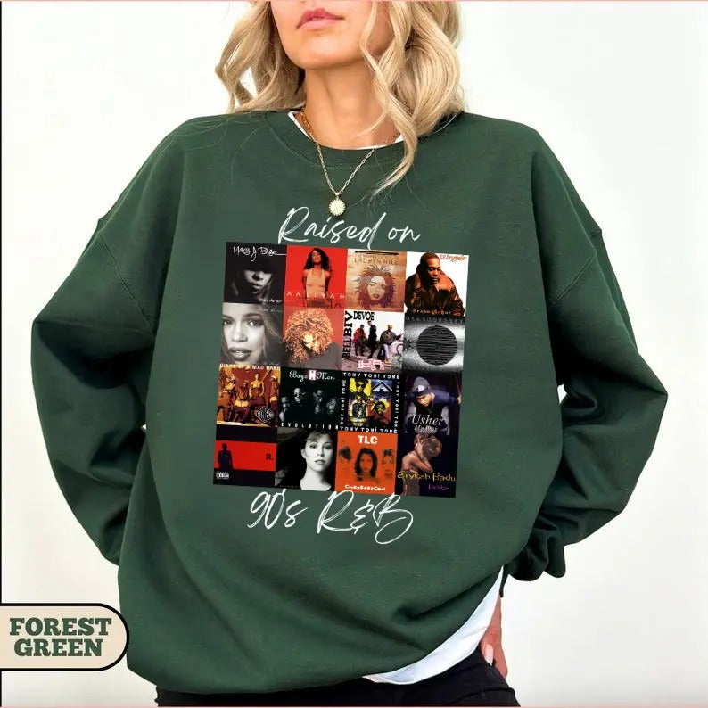 Raised 90s R&B Album Cover Music Artist Music Lover Black History Nostalgia 90s Party T-Shirts