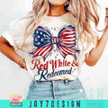 Red White & Redeemed 4th July Christian American Coquette Bow Fourth July American Flag Independence Day Retro T-Shirts