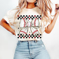 Retro Checkered Baseball Baseball Mom Game Day Baseball Baseball Coquette Baseball Bow Baseball Mama T-Shirts