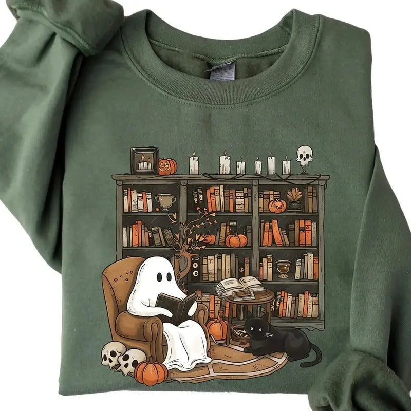 Retro Ghost Reading Books Librarian Ghost Halloween Halloween Teacher Halloween Shirt Teacher Boo School T-Shirts
