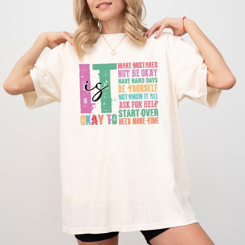 Retro 'S Okay Make Mistakes Be Yourself Shirt Motivation Saying Inspirational Shirt Mental Health Funny Shirts Comfy Fabric Tops Streetwear Cotton Fabric Relaxed Fit Chic T-Shirts