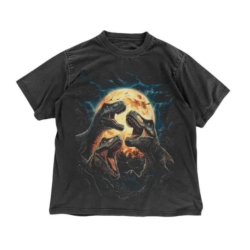 Retro T Rex Dinosaur Moonlit T Rex Retro Jurassic Shirt Vintage Dinosaur Dinosaur Lovers Menswear Cotton T-Shirts