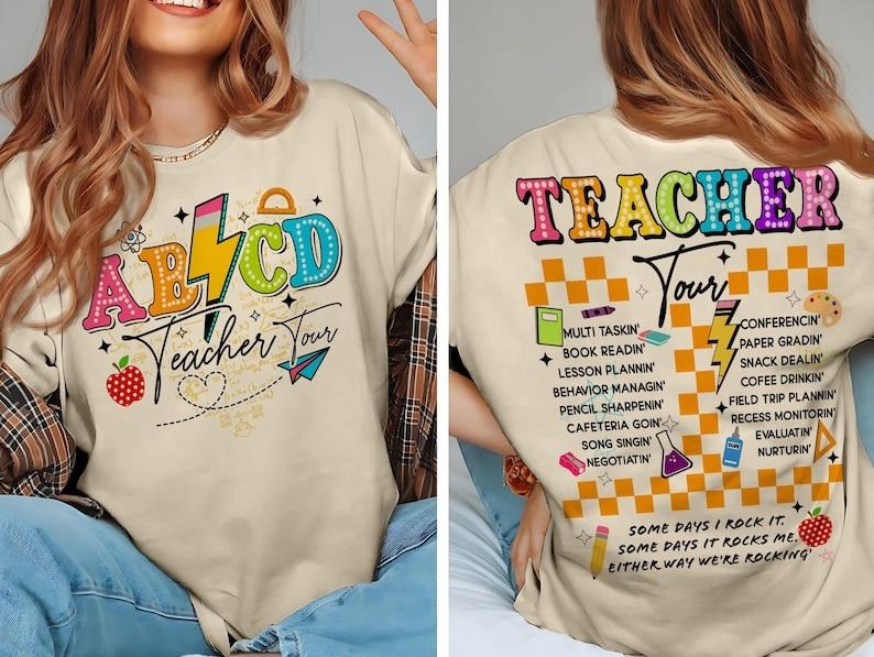 Retro Teacher ABCD Teacher Tour Shirt Back School End Year Pnh Teacher Kindergarten Teacher Shirt Elementary School T-Shirts
