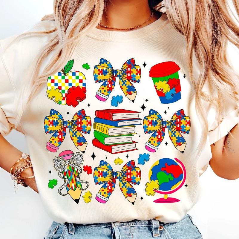 [Sale 45% Off] Autism Coquette Teacher Pencil Autism Bow Education Autism Awareness Neurodiversity T-Shirts