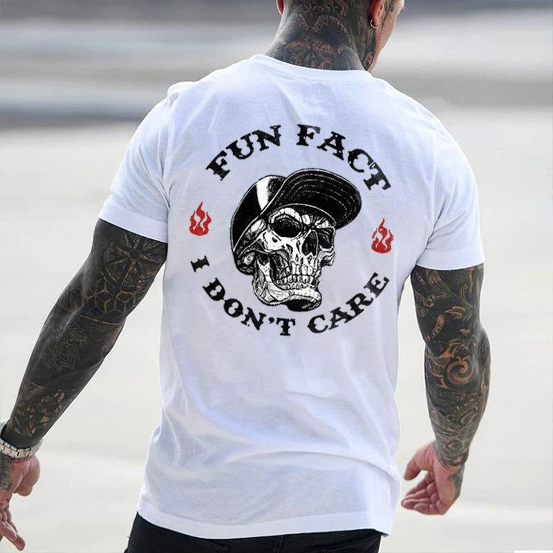 [Sale Up 50%] FUN FACT I DON'T CARE Skull Print Top Menswear Cotton Shirt Casual Streetwear T-Shirts