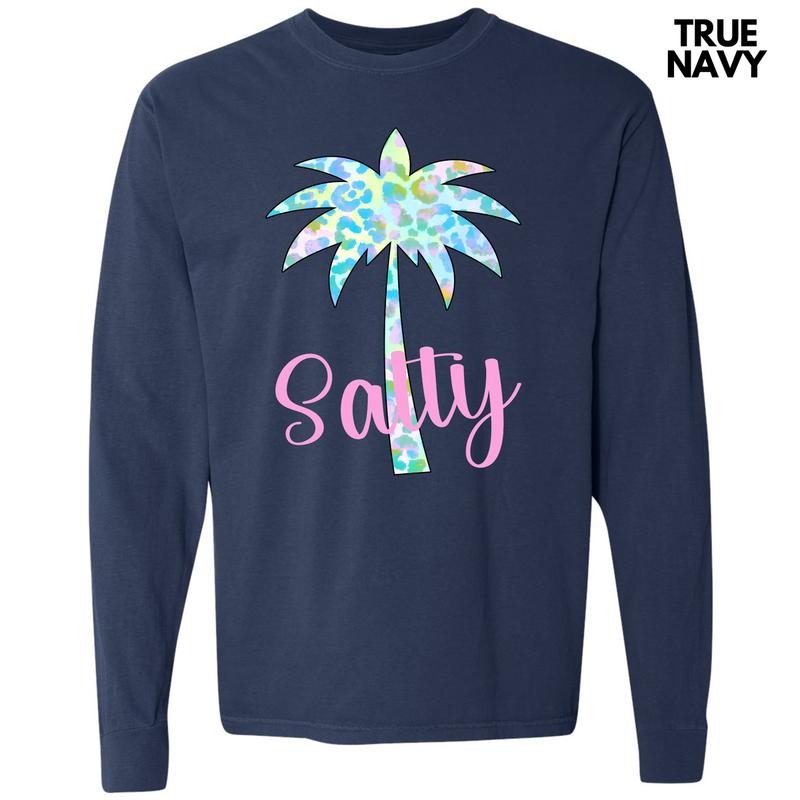 Salty Palm Tree Long Sleeve Comfort Colors 'NLB' T-Shirts