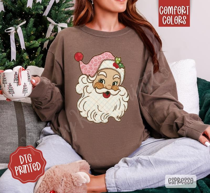 Santa Patch Comfort Colors Long Sleeve Cute T-Shirts