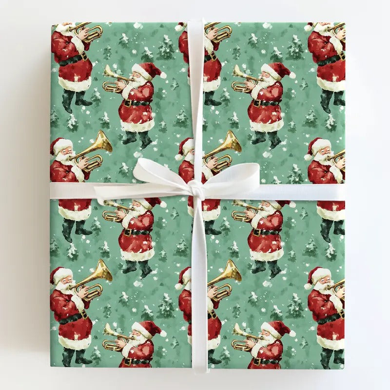 Santa'S Trumpet Serenade Wrapping Paper Seasonal Wrap T-Shirts