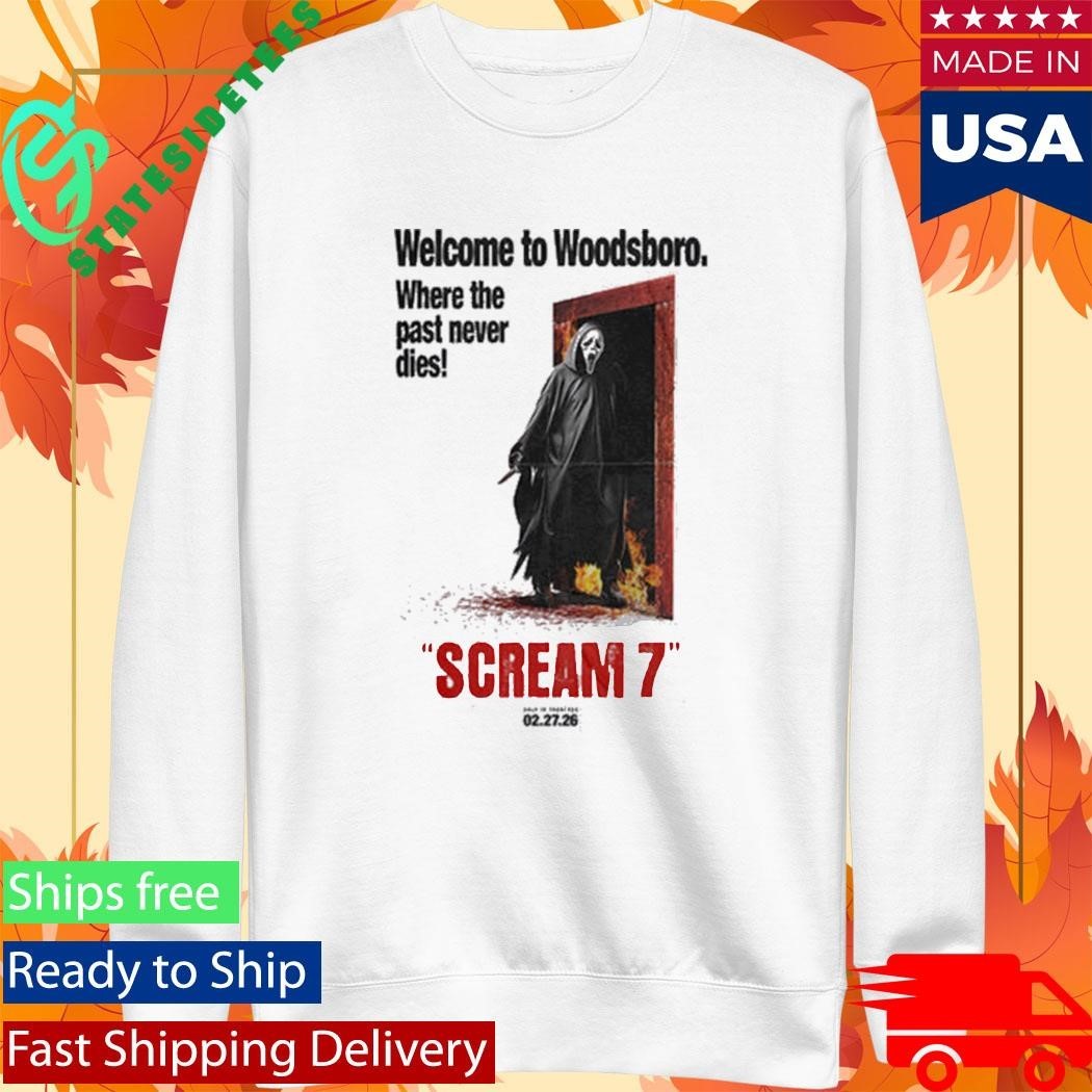 Scream 7 Movie Welcome To Woodsboro Art By Creepy Duck Shirt Unisex , , , Long Sleeve Tee