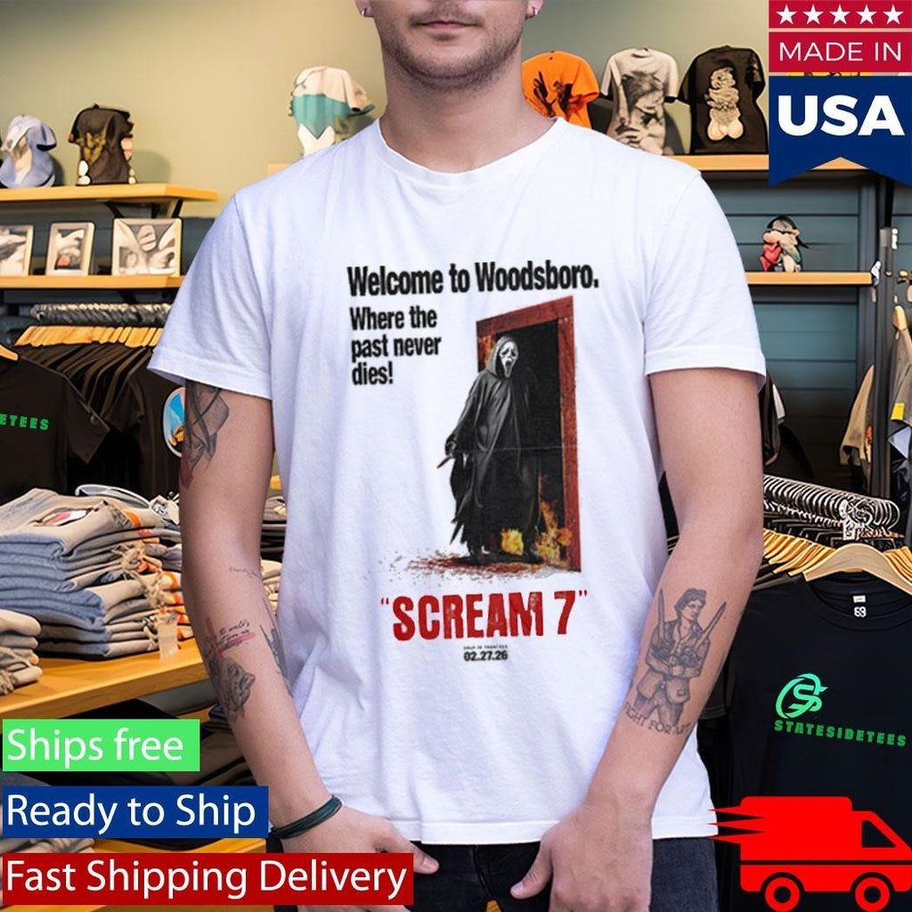 Scream 7 Movie Welcome To Woodsboro Art By Creepy Duck Shirt Unisex , , , Long Sleeve Tee