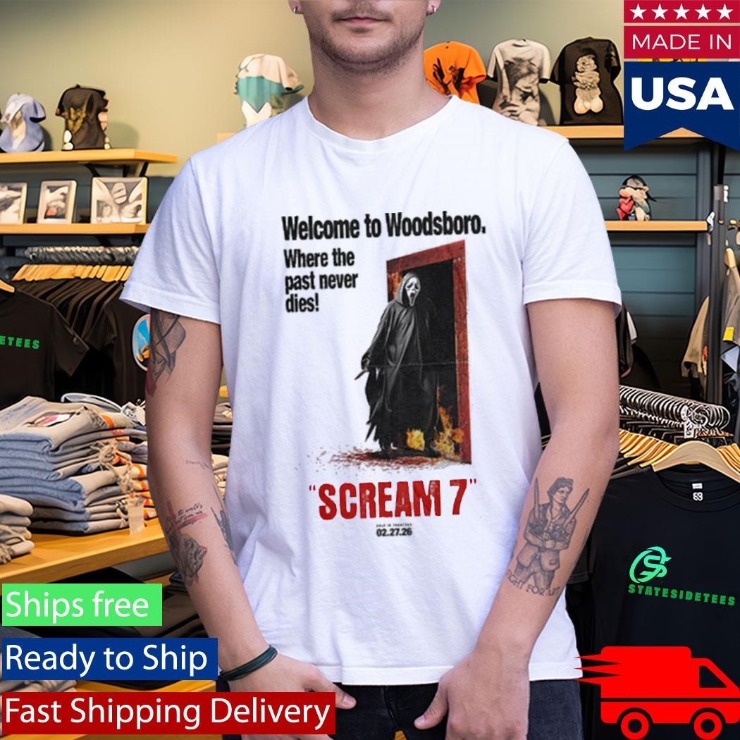 Scream 7 Movie Welcome To Woodsboro Art By Creepy Duck Shirt Unisex , , , Long Sleeve Tee