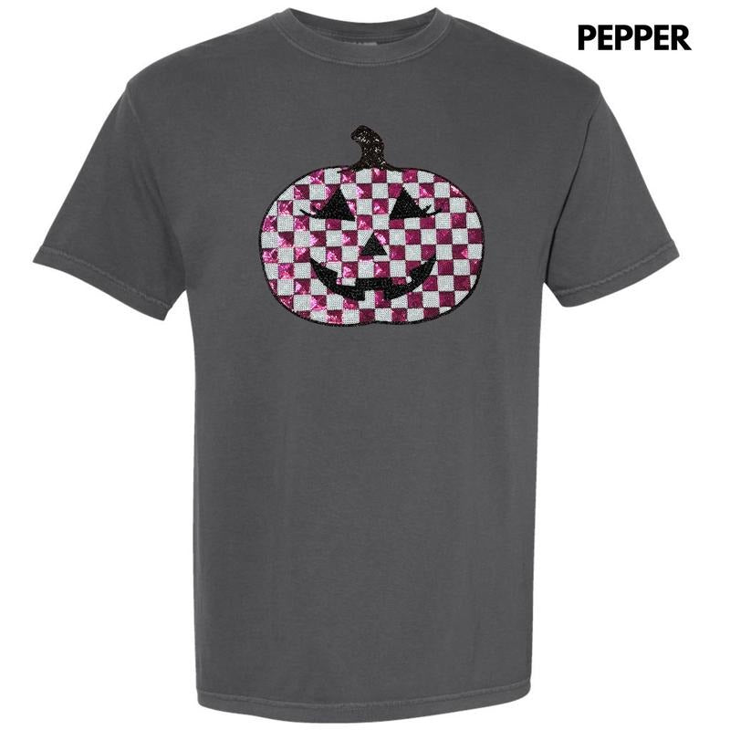 Sequin Checkered Pink Pumpkin Patch Comfort Colors T-Shirts