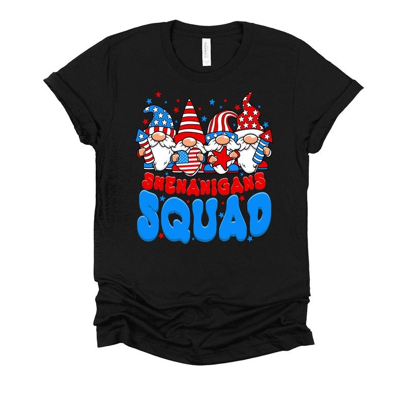 Shenanigans Squad Shirt 4th July Shirt Fourth July Gnomes American Flag Stars Stripes Freedom Xs 4x T-Shirts
