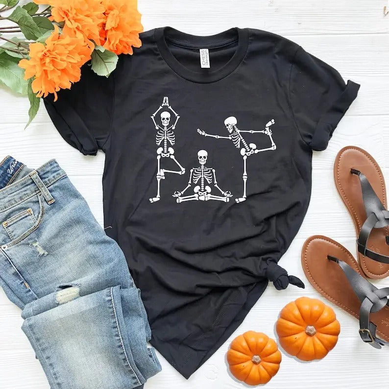 Skeletons Yoga Shirt Halloween Shirt Yoga Lover Shirt Meditation Shirt Yogi Skeleton Shirt Meditation Shirt Namaste Shirt T-Shirts