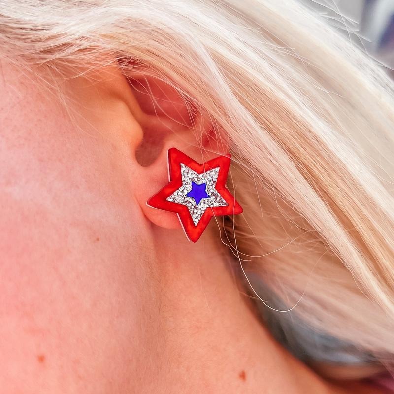 Star 4th July Glitter Stud Earrings T-Shirts