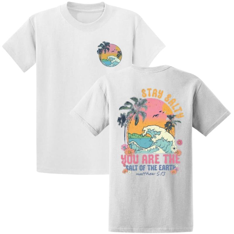 Stay Salty Shirt Retro Summer Christian Bible Verse Beach Themed Shirts Vacation Surfing T-Shirts