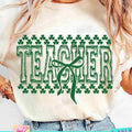 Teacher St Patricks Teacher Varsity Shamrock Coquette St Patricks Day Coquette Bow Patty'S Day Retro Teacher St Patricks T-Shirts