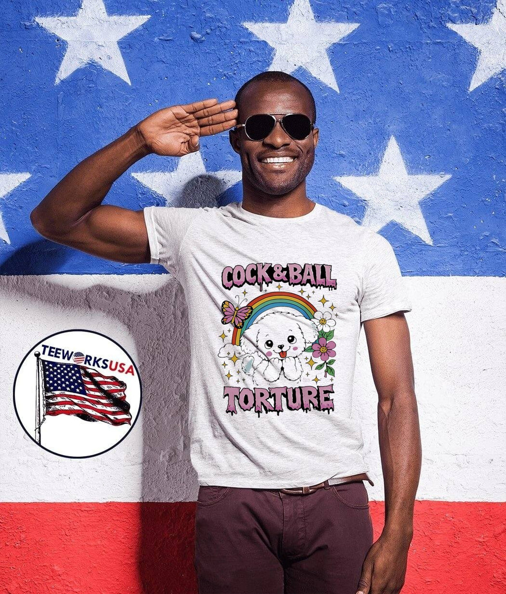 Teen Hearts Cute Puppy Rainbow Cock and Ball Torture T-Shirt