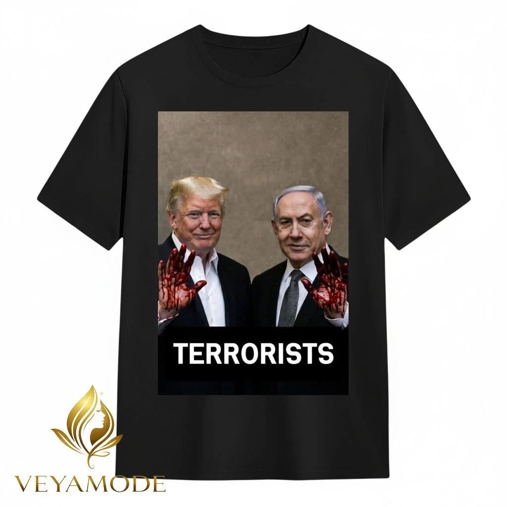 Terrorists Trump and Netanyahu with bloodstained hand tee Unisex , , , Long Sleeve Tee