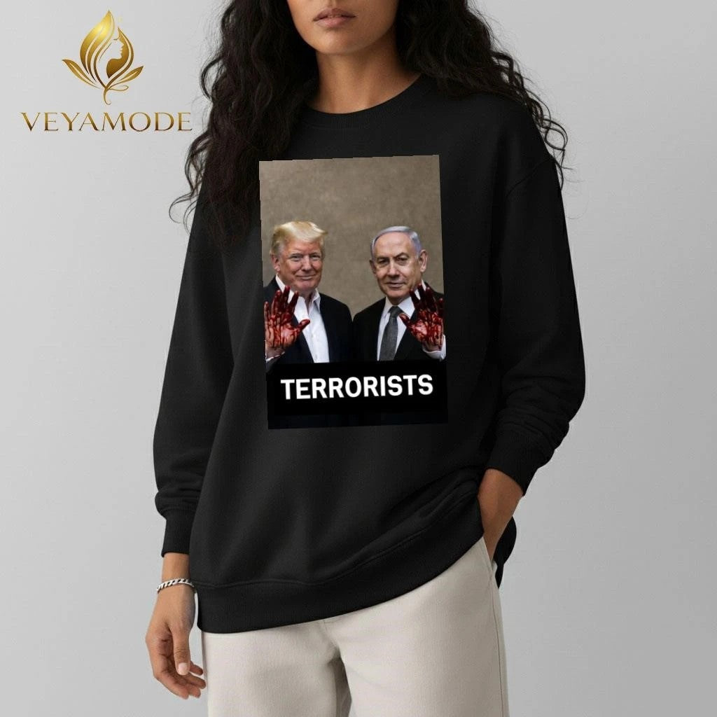 Terrorists Trump and Netanyahu with bloodstained hand tee Unisex , , , Long Sleeve Tee