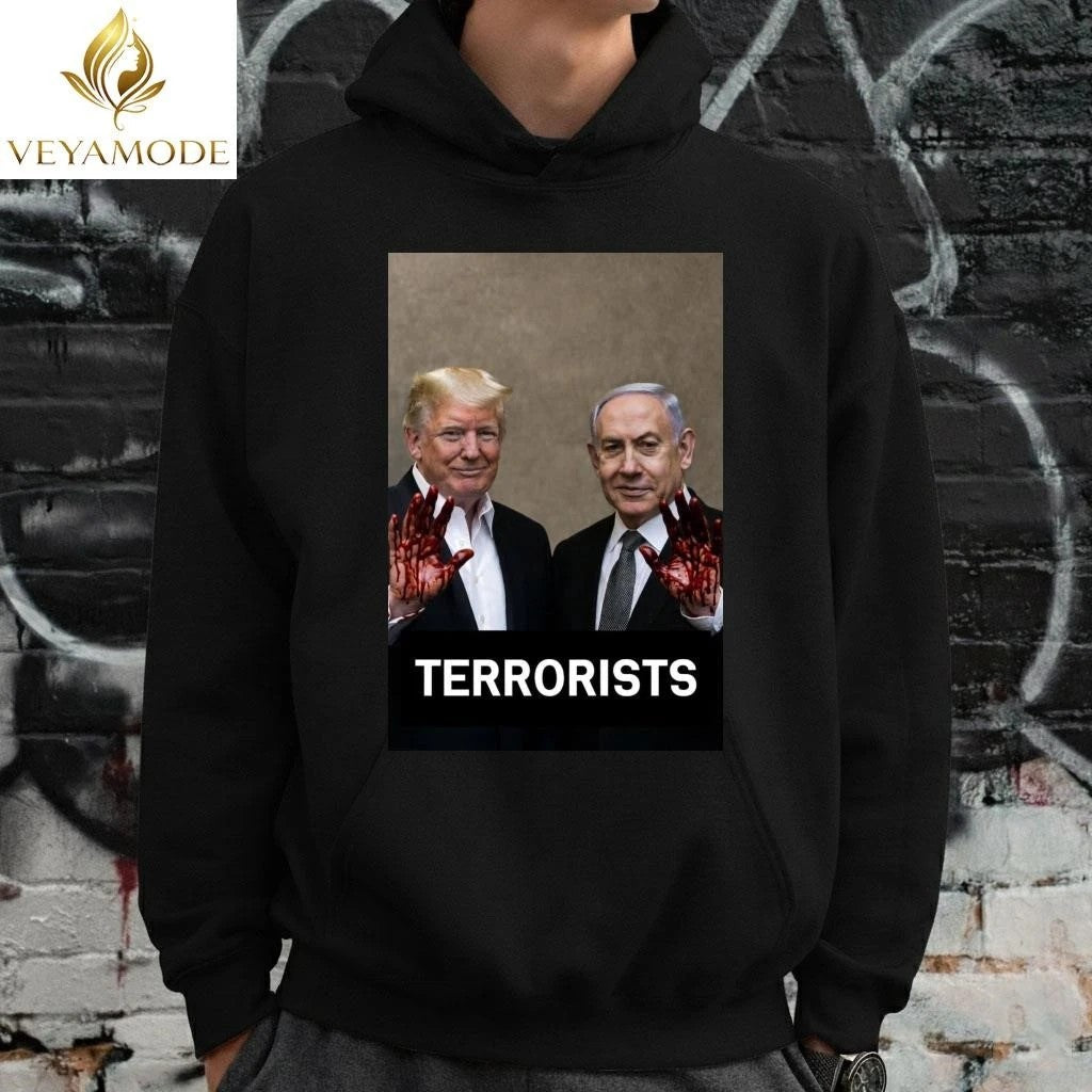Terrorists Trump and Netanyahu with bloodstained hand tee Unisex , , , Long Sleeve Tee