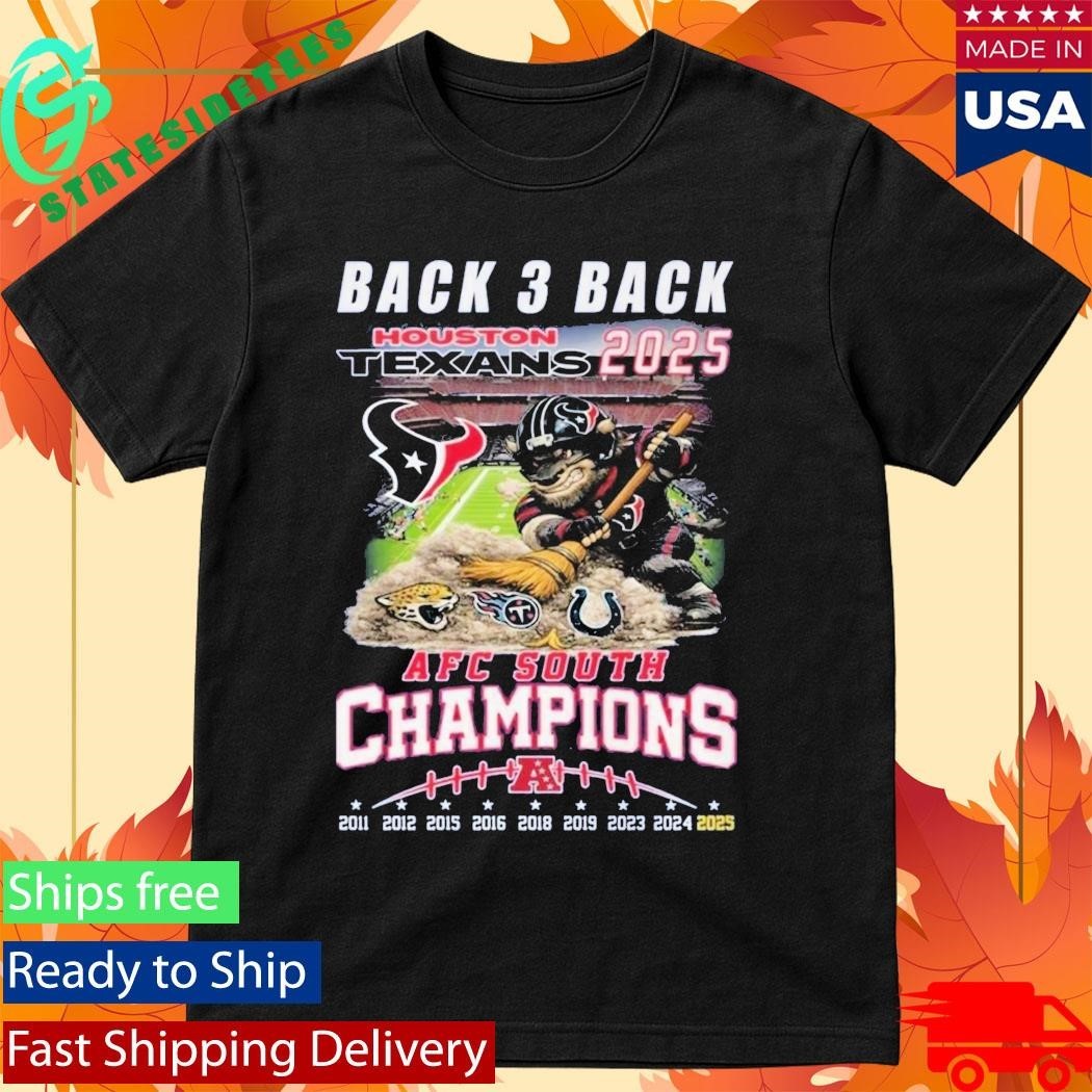 Texans 2025 AFC South Champions Back 3 Back Shirt Unisex , , , Long Sleeve Tee