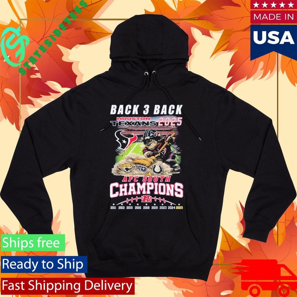 Texans 2025 AFC South Champions Back 3 Back Shirt Unisex , , , Long Sleeve Tee