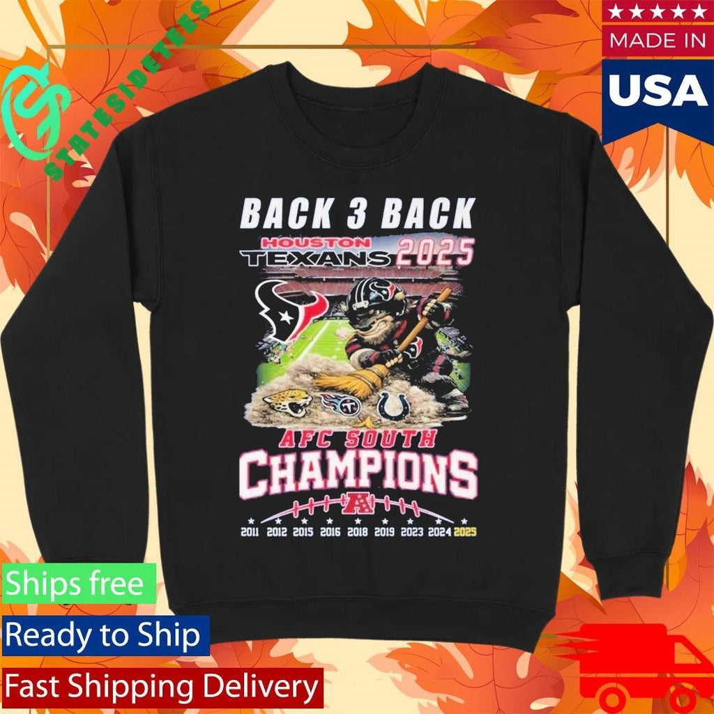 Texans 2025 AFC South Champions Back 3 Back Shirt Unisex , , , Long Sleeve Tee