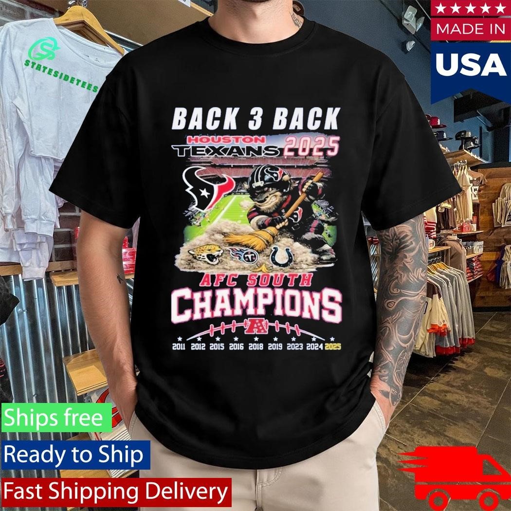 Texans 2025 AFC South Champions Back 3 Back Shirt Unisex , , , Long Sleeve Tee