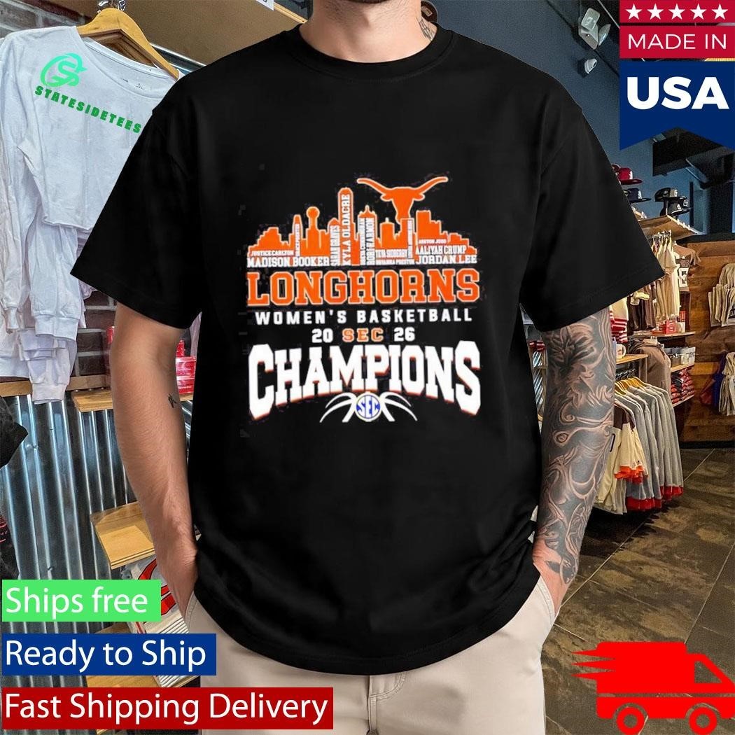 Texas Longhorns Women’s Basketball Champions 2026 Player Name City Skyline Shirt Unisex , , , Long Sleeve Tee