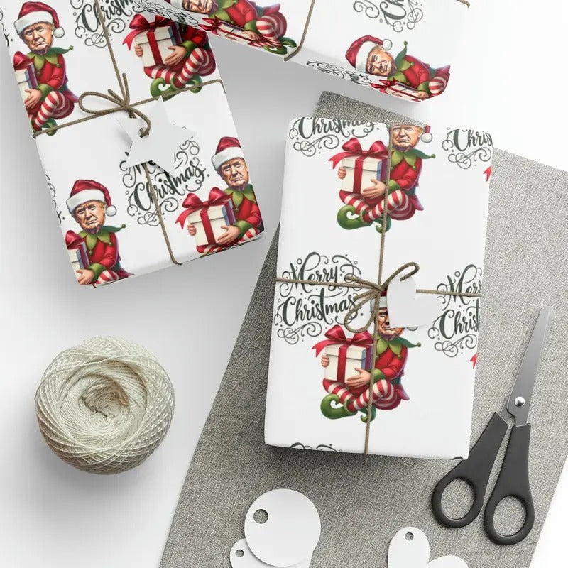 Great Trump Elf Wrap Merry Wrap Elf Trump 2024 Trump Wrapping Paper Trump Funny T-Shirts
