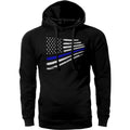 Thin Blue Flag Warped Police Lives Cotton Fabric Adjustable Breathable Drawstring Kangaroo Pocket Casual Top Menswear Print Long Sleeve T-Shirts