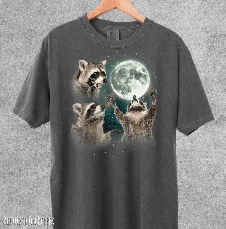 Three Raccoons Vintage Shirt Retro Raccoon Moon Raccoon Lovers Funny Raccon Washed Raccoon Menswear Top Underwear Streetwear T-Shirts