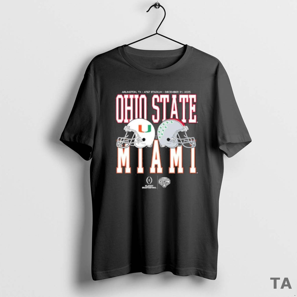 Top Cotton Bowl Classic 2025 Miami Vs Ohio State Helmet Matchup T Shirt Sweater