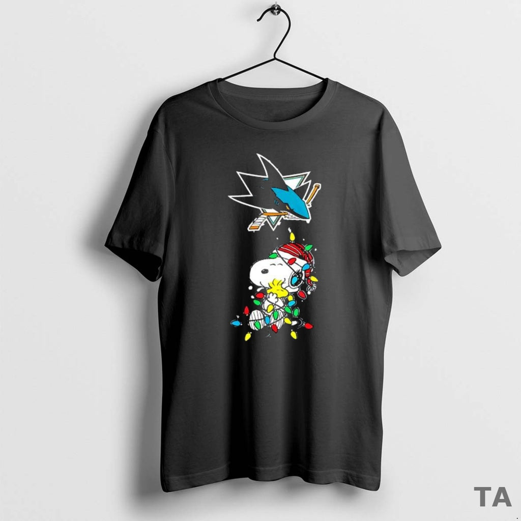 Top Funny San Jose Sharks Peanuts Christmas Night 2025 Special Holiday T Shirt Sweater