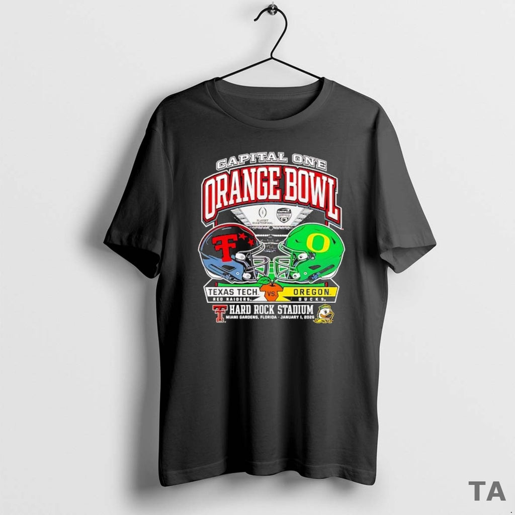 Top Texas Tech Vs Oregon 2025 Capital One Orange Bowl Helmet T Shirt Sweater
