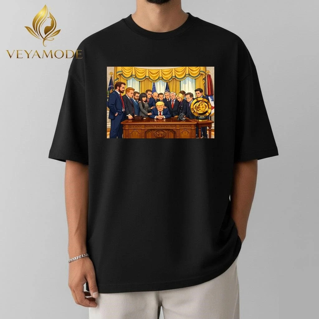 Trump Hosts Pastors for Oval Office Prayer Amid Iran Tensions cartoon tee Unisex , , , Long Sleeve Tee