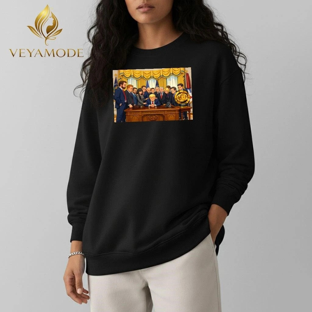 Trump Hosts Pastors for Oval Office Prayer Amid Iran Tensions cartoon tee Unisex , , , Long Sleeve Tee