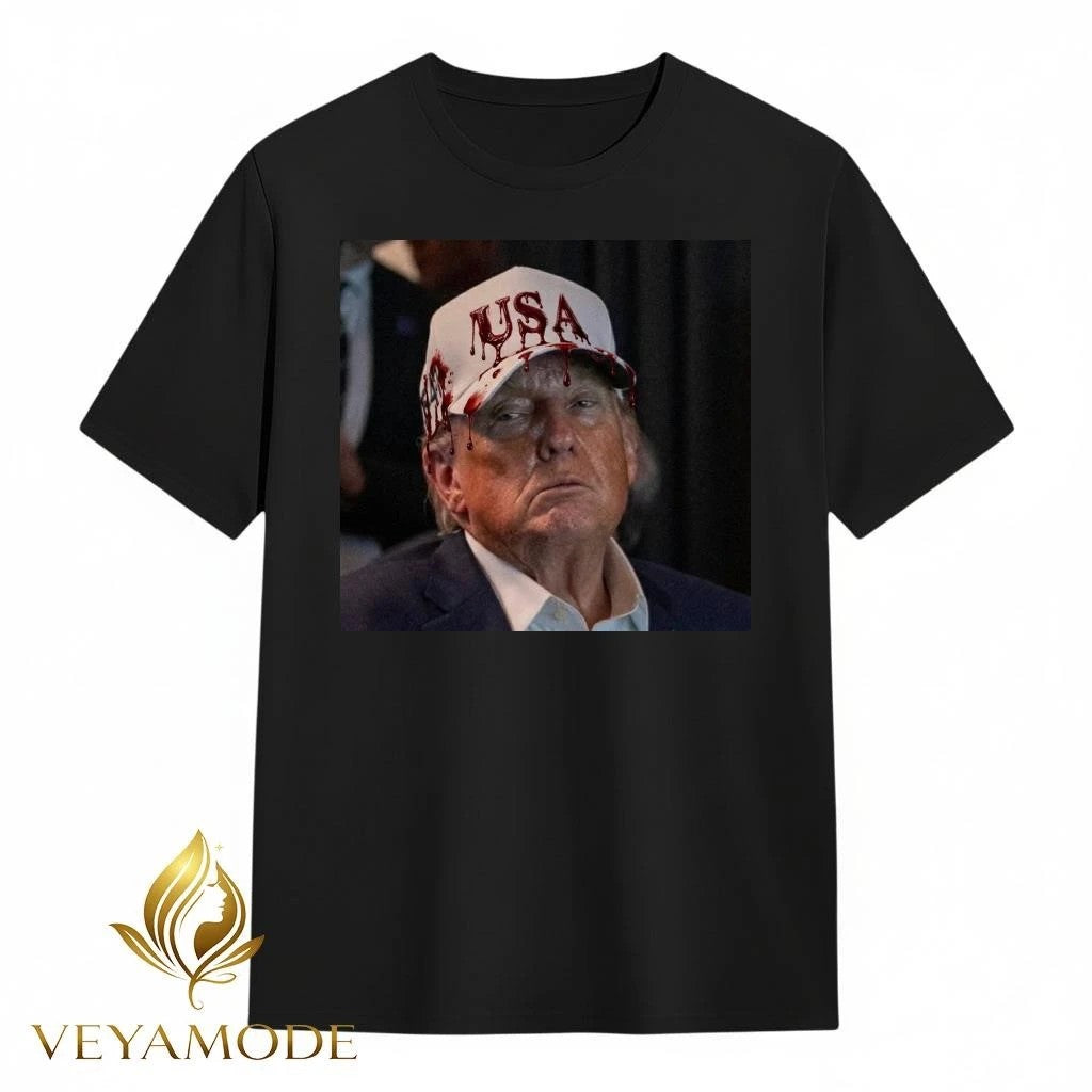 Trump wears a blood-red USA hat tee Unisex , , , Long Sleeve Tee