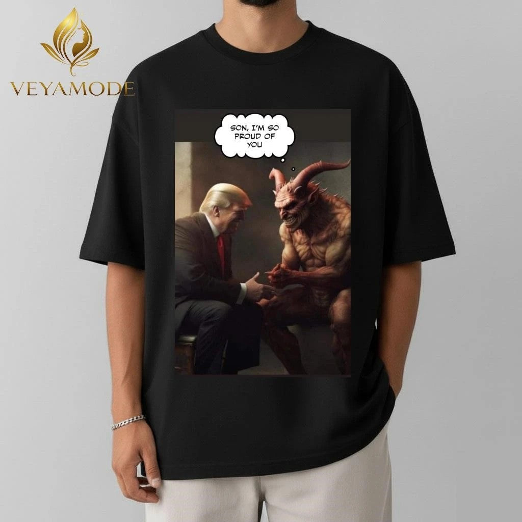 Trump with Devil Son, I’m so proud of you tee Unisex , , , Long Sleeve Tee