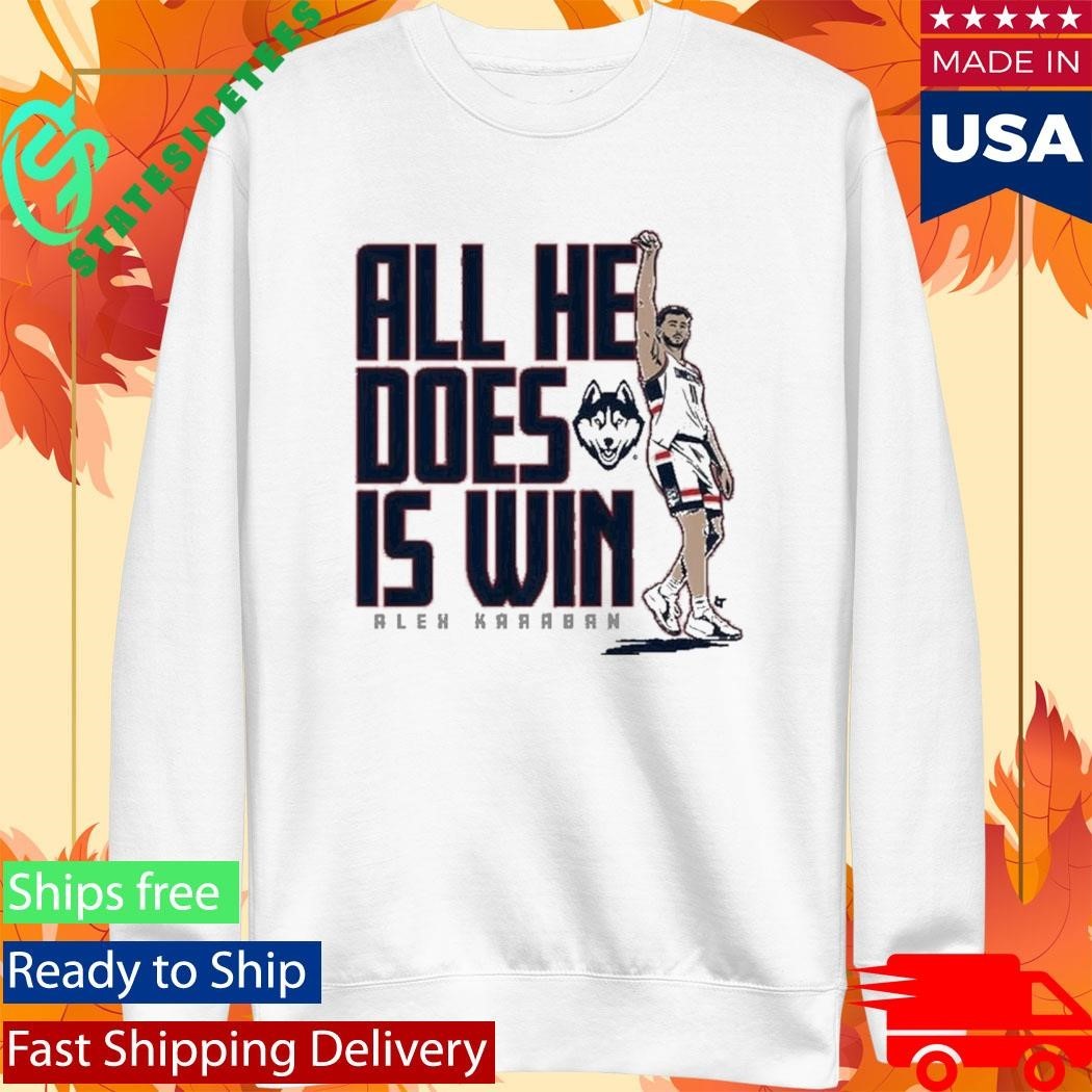 UConn Basketball Alex Karaban All He Does is Win Shirt Unisex , , , Long Sleeve Tee