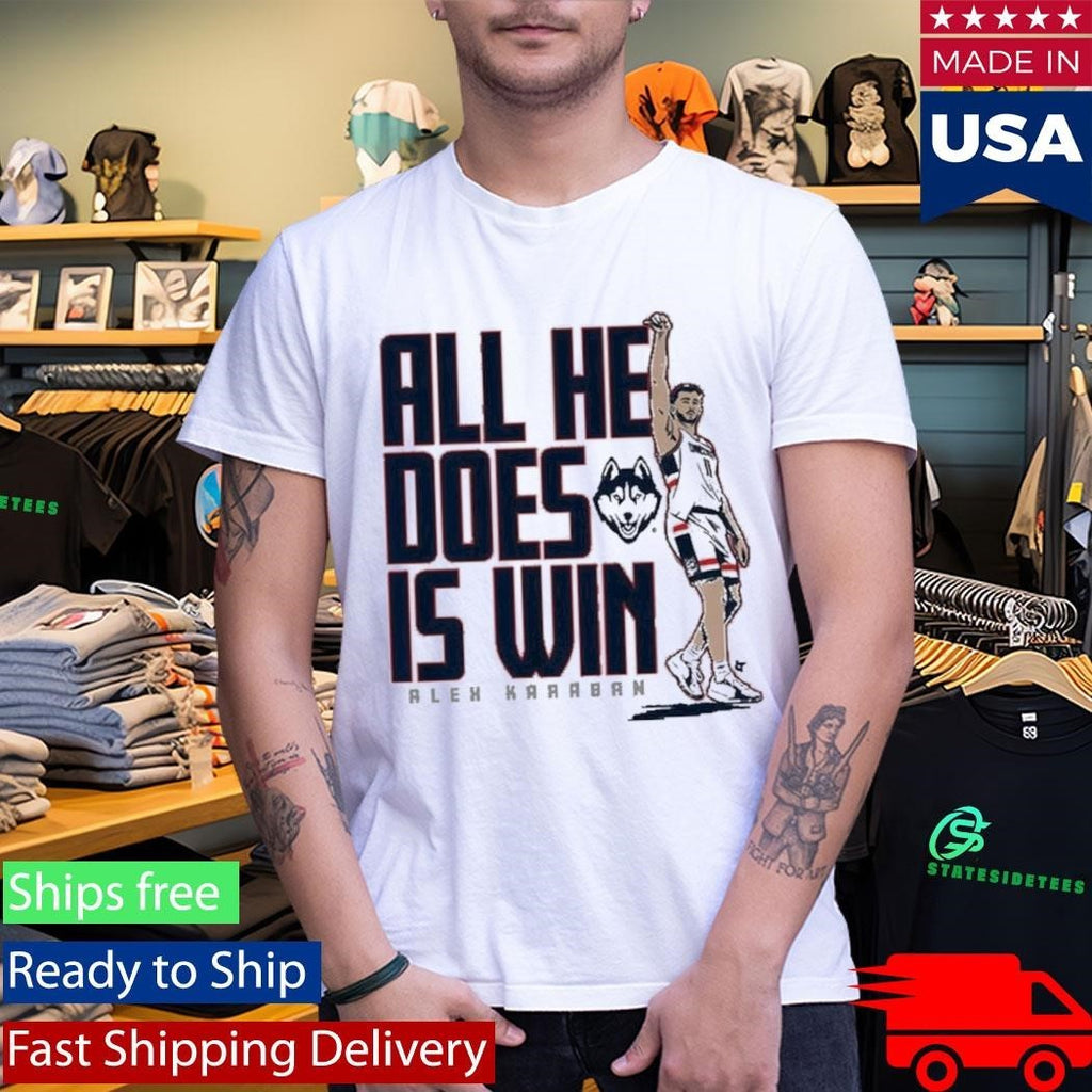 UConn Basketball Alex Karaban All He Does is Win Shirt Unisex , , , Long Sleeve Tee