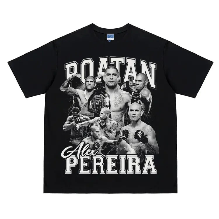 UFC "Alex Pereira" Heavyweight Vintage 100% Cotton Menswear Top Crew Necks UFC Fans Casual Streetwear Black Baggy Gamis Tropical T-Shirts